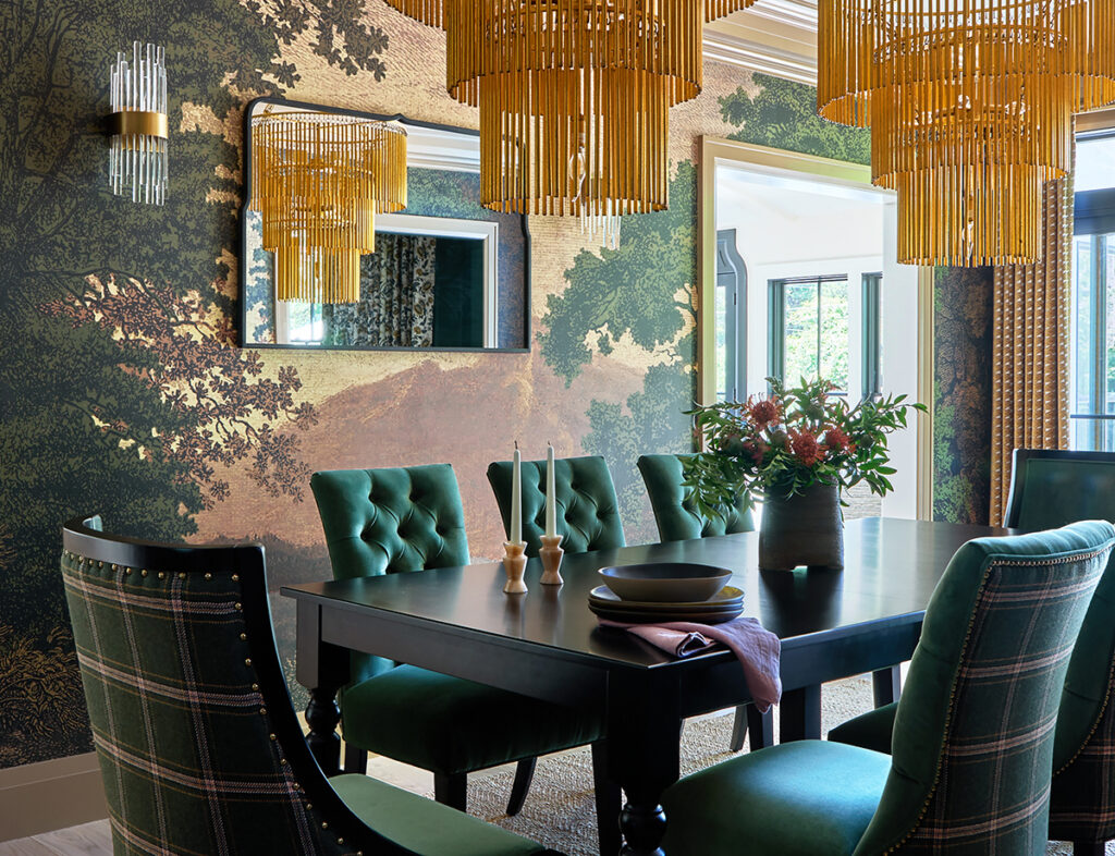 Gorgeous Dining Room With Custom Chairs And Eyecatching Wallcovering