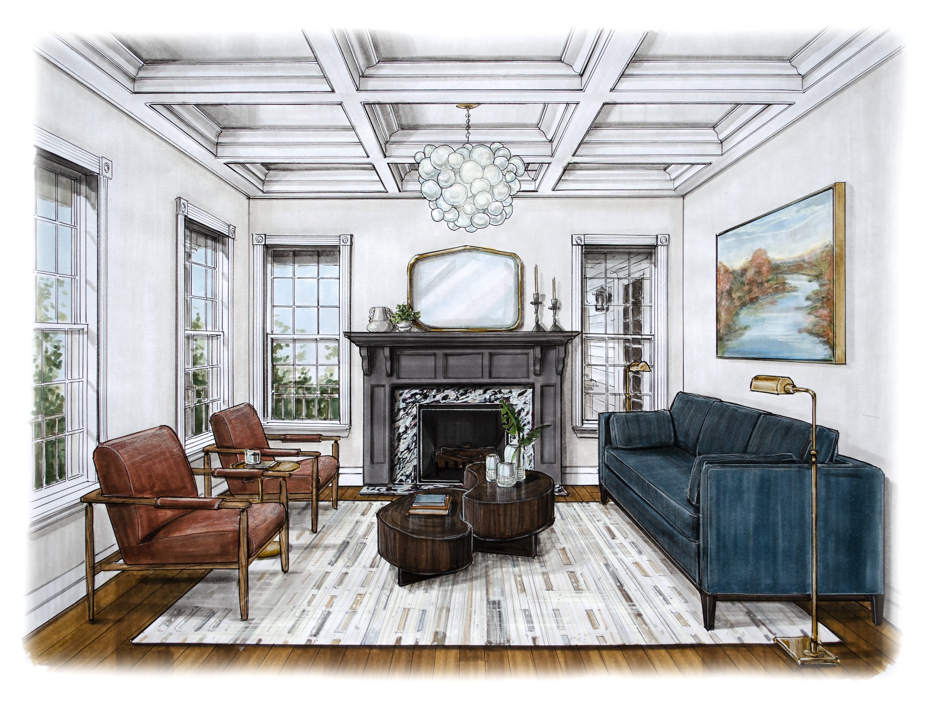 Hinsdale Il Living Room Interior Design Rendering