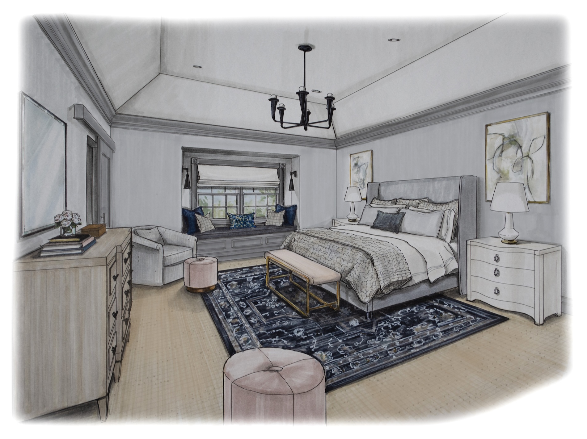 Hinsdale Il Primary Bedroom Interior Design Rendering