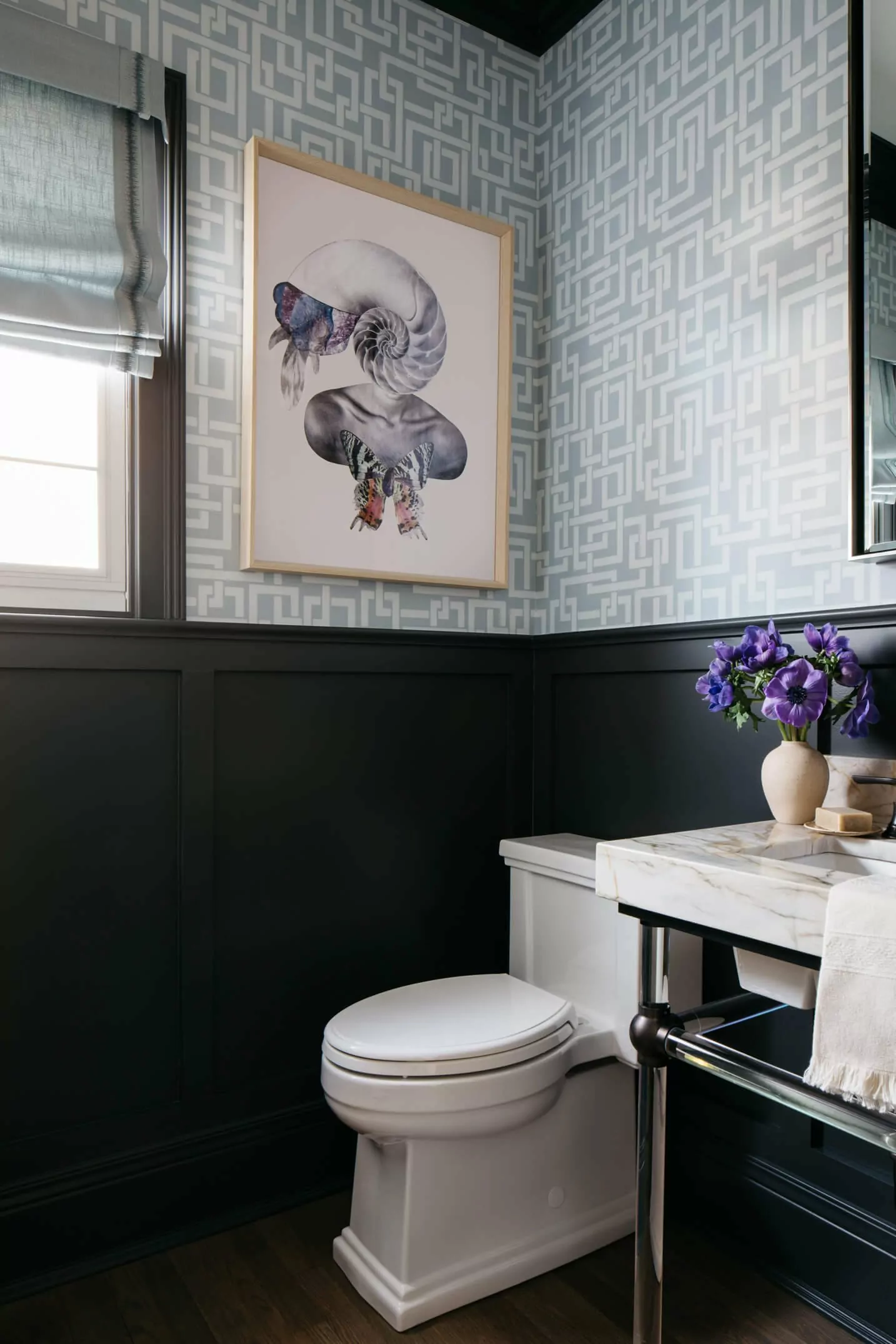Powder Room Remodel With Wallpaper